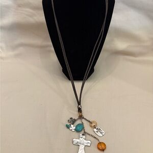 Silver Cross Pendant Necklace with Charms